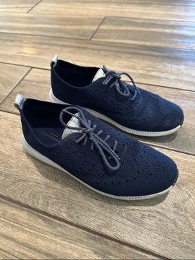 Cole Haan Zerogrand Knit Lace-Up Sneakers in Navy with White Sole